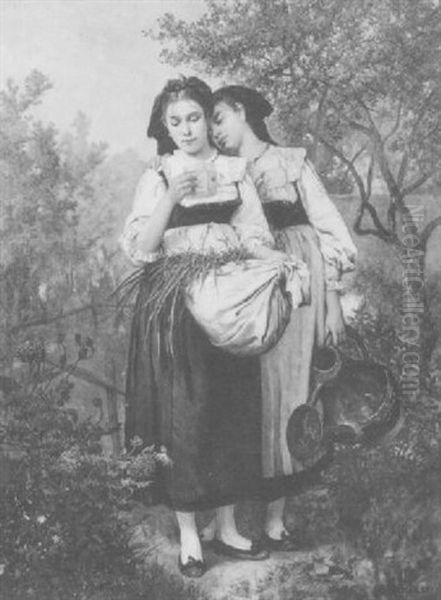 Deux Jeunes Alsaciennes Au Jardin Oil Painting by Camille Alfred Pabst