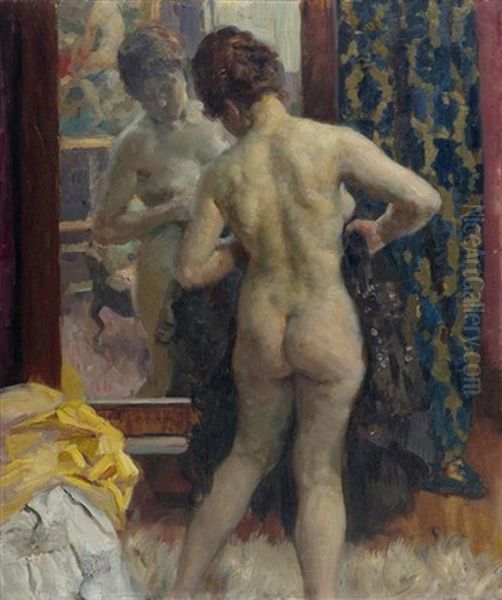Weiblicher Akt Vor Spiegel Oil Painting by Paul Paede