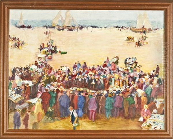 Menschauflauf Am Fischerstrand Oil Painting by Paul Paeschke