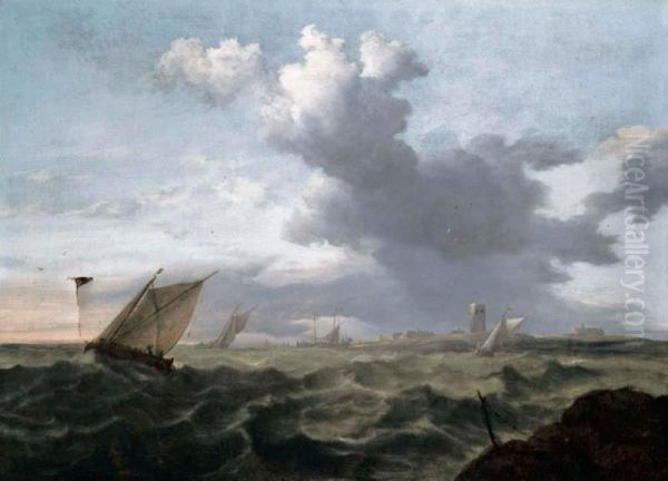 Small Dutch Vessels In A Short Chop Oil Painting by Jan Theunisz. Blankerhoff