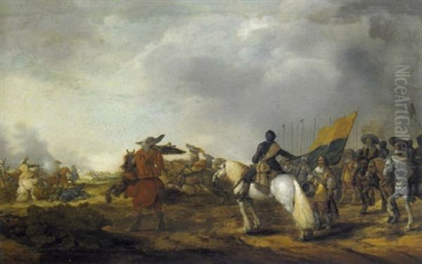 Ein Offizier Erteilt Befehle In Einer Reiterschlacht Oil Painting by Palamedes Palamedesz the Elder