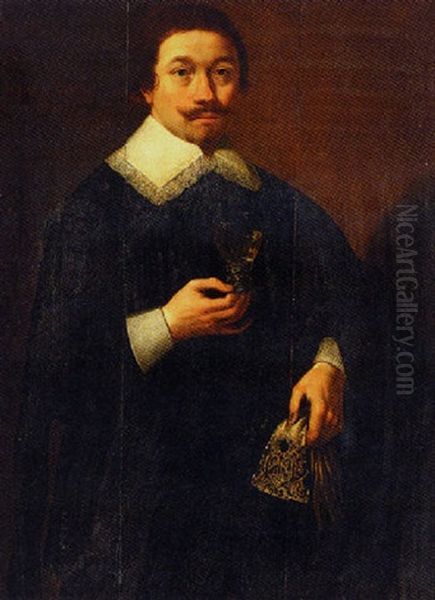 Portrait Of A Gentleman, Age 35 Holding A Roemer And A Glove Oil Painting by Anthonie Palamedesz