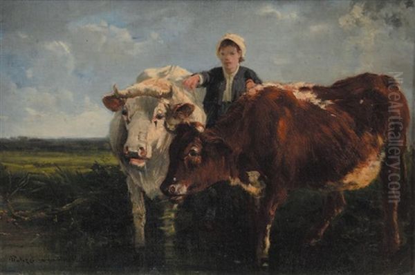 Jeune Homme Et Ses Vaches Oil Painting by Giuseppe Palizzi