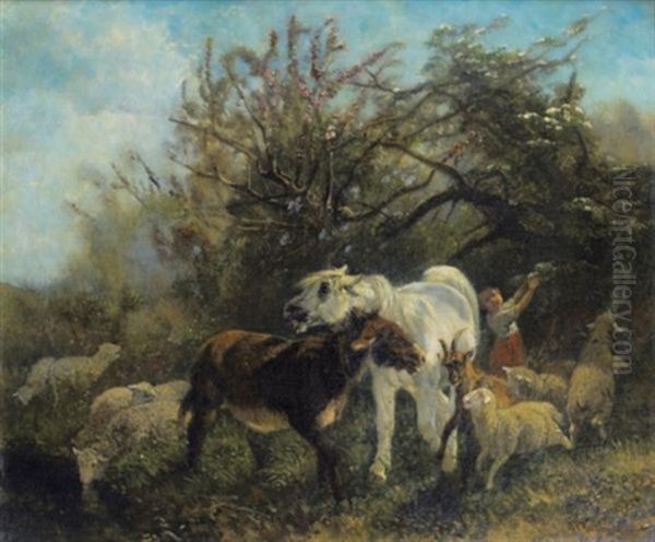 Enfant Et Moutons Dans La Campagne Oil Painting by Giuseppe Palizzi