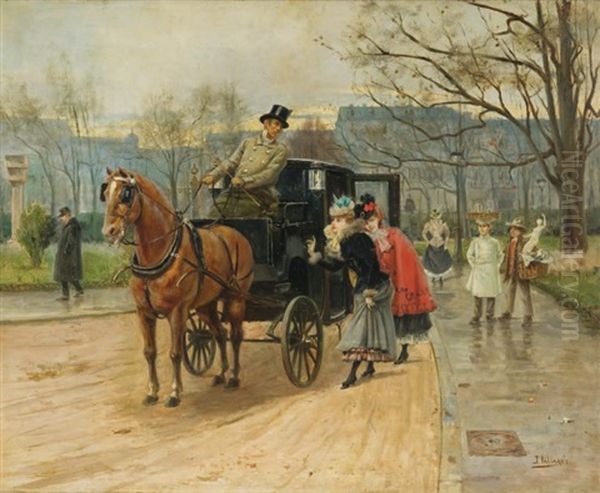 Les Elegantes Au Fiacre Oil Painting by Joaquin Pallares y Allustante
