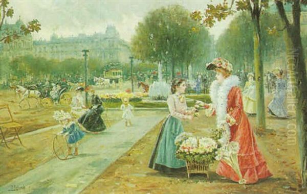 The Flower Seller, Paris Oil Painting by Joaquin Pallares Allustante