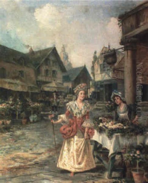 Florista Oil Painting by Joaquin Pallares Allustante