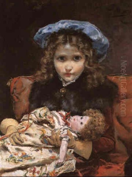 Con Su Muneca Preferida Oil Painting by Joaquin Pallares Allustante
