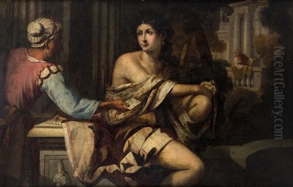 Bathseba Empfangt Den Brief Konig Davids Oil Painting by Jacopo Palma il Giovane