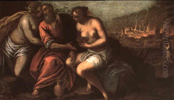 Loth E Le Figlie Oil Painting by Jacopo Palma il Giovane