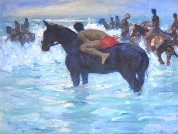 Figures On Horseback In The Breakers Oil Painting by Alfred Palmer
