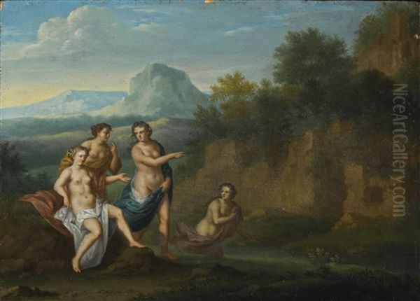 Four Nymphs In An Italianate Landscape Oil Painting by James (Sir) Palmer