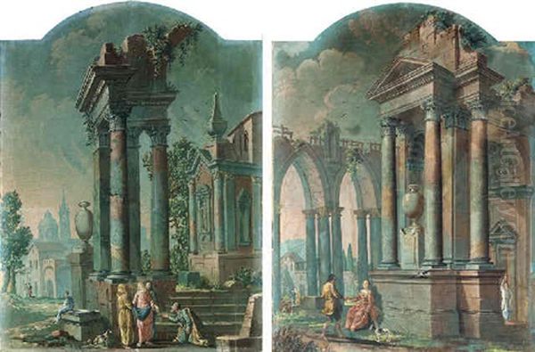 Capricci Of Classical Ruins With Figures Oil Painting by Pietro Paltronieri