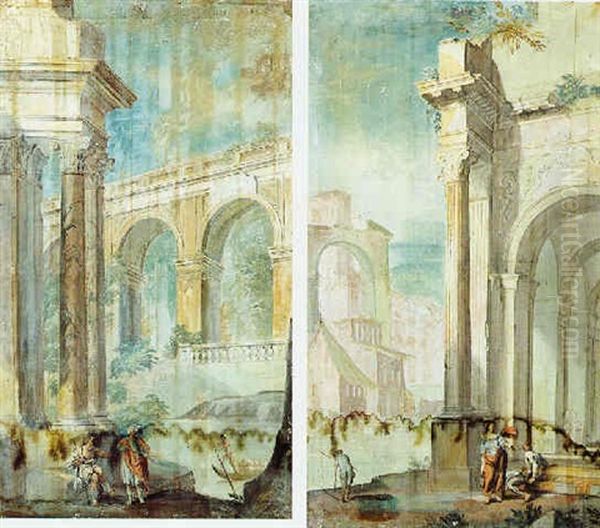 Rovina Architettonicha Con Personaggi Oil Painting by Pietro Paltronieri