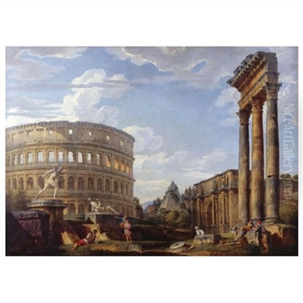 An Architectural Capriccio With The Colosseum And The Arch Of Constantine Oil Painting by Giovanni Paolo Panini