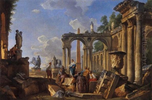 Capriccio Architettonico Di Rovine Romane Con La Predica Di Un Apostolo Oil Painting by Giovanni Paolo Panini