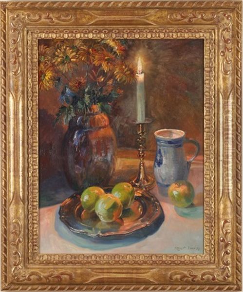 Still Life With Candle Oil Painting by Robert Panitzsch