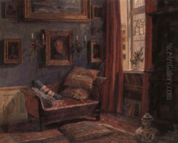 A Drawing Room Interior Oil Painting by Robert Panitzsch