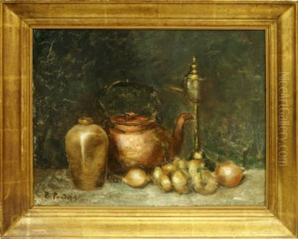 Still Life With Copper Kettle And Onions Oil Painting by Pericles Pantazis