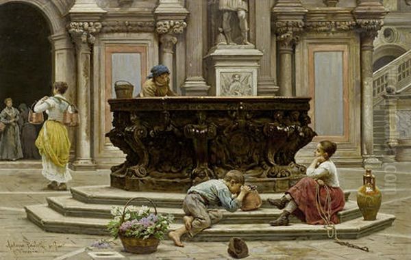 The Courtyard Of The Doge's Palace, Venice Oil Painting by Antonio Ermolao Paoletti