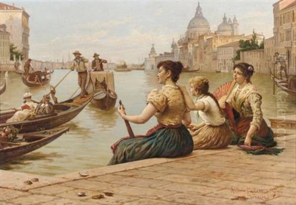Awaiting A Gondola Oil Painting by Antonio Ermolao Paoletti