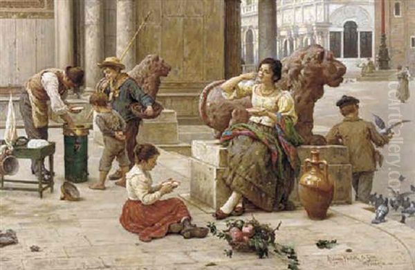 An Afternoon Rest In The Piaza San Marco Oil Painting by Antonio Ermolao Paoletti