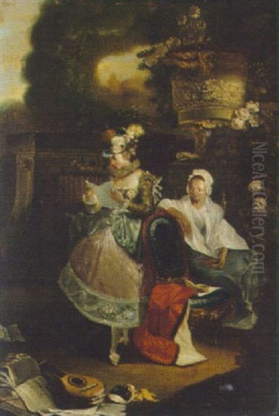 A Lady With A Procuress In A Garden Oil Painting by Luis Paret Y Alcazar