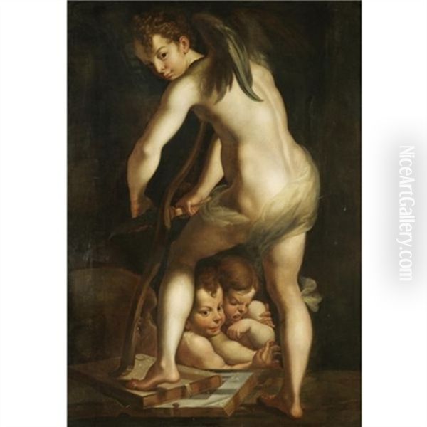 Cupid Fashioning His Bow Oil Painting by Girolamo Francesco Maria Mazzola (Parmigianino)