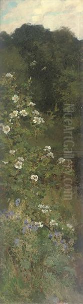 Geraniums And Dog Roses Oil Painting by Alfred William Parsons