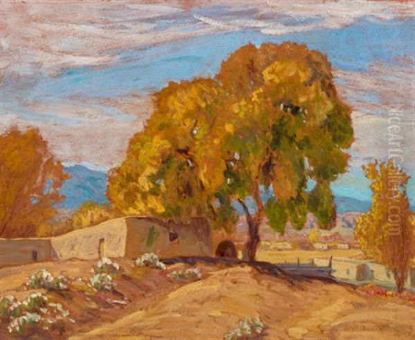 Adobe Village Oil Painting by Orin Sheldon Parsons