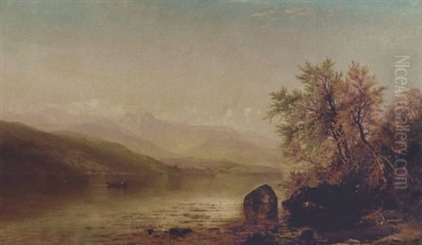Rowboat On The Lake Oil Painting by Arthur Parton