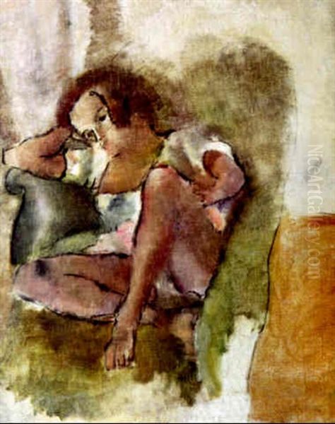 Jeune Fille Dans Un Fauteuil Oil Painting by Jules Pascin
