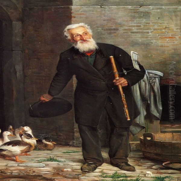 En Floitespiller Oil Painting by Carl Bloch