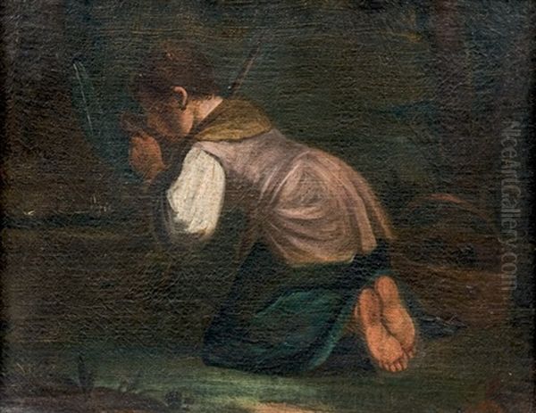 Jeune Garcon Buvant A La Fontaine Oil Painting by Lorenzo Pasinelli