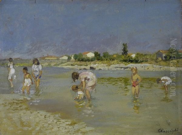 Il Bagno In Arno (+ Paesaggio, Verso) Oil Painting by Carlo Passigli