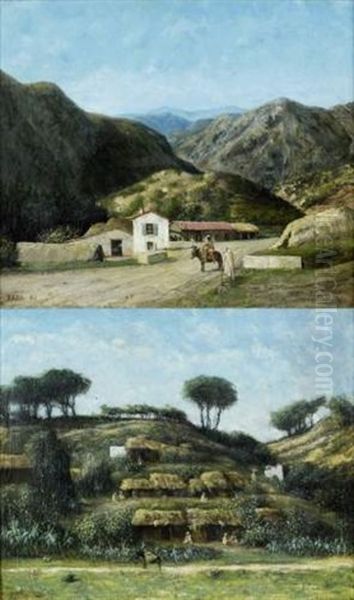 Villa A Flanc De Coteaux En Algerie (+ Vue Des Gorges De La Chiffa; 2 Works) Oil Painting by Cherubino Pata