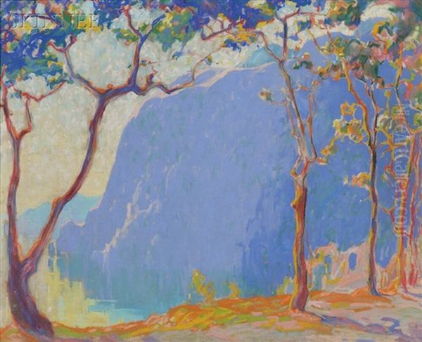 Landscape With Trees And Mountain Oil Painting by Margaret Jordan Patterson
