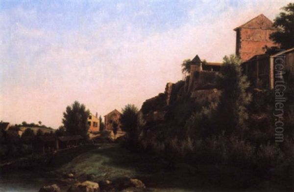 Lavoir Au Pied D'un Village Oil Painting by Alexandre Pau de Saint Martin
