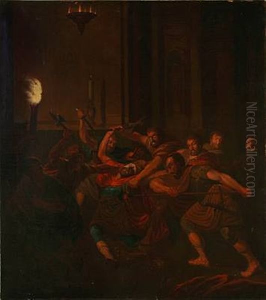 Knud Den Helliges Drab I Sankt Albani Kirke I Odense I Ar 1086 Oil Painting by Erik Pauelsen