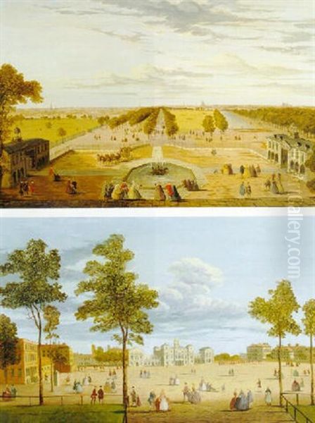 View Of The Horseguards Parade From St. Jame's Park & View Of The Mall From Buckingham House Oil Painting by John Paul