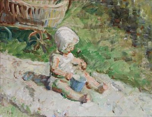 The Artist's Grandson, Hans Julius, Sitting In The Garden Oil Painting by Julius Paulsen