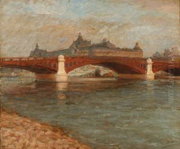 Scene From The Seine At Pont De La Concorde And Musee D'orsay In The Background Oil Painting by Julius Paulsen