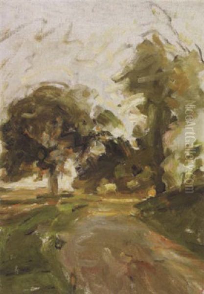 Traeer I Vejkanten Oil Painting by Julius Paulsen