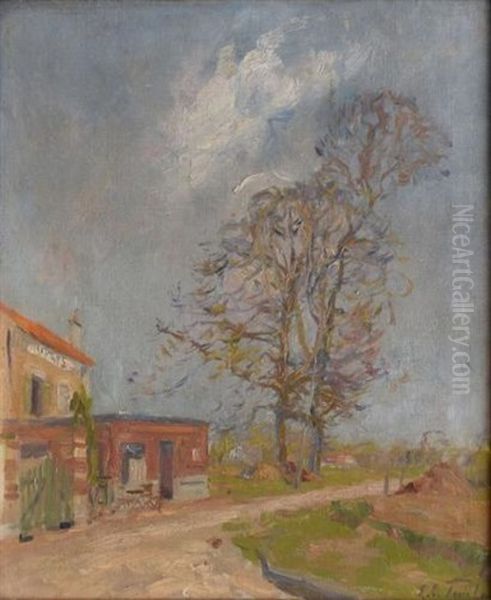 Grands Arbres Devant Un Cafe, Oil Painting by Elie Anatole Pavil