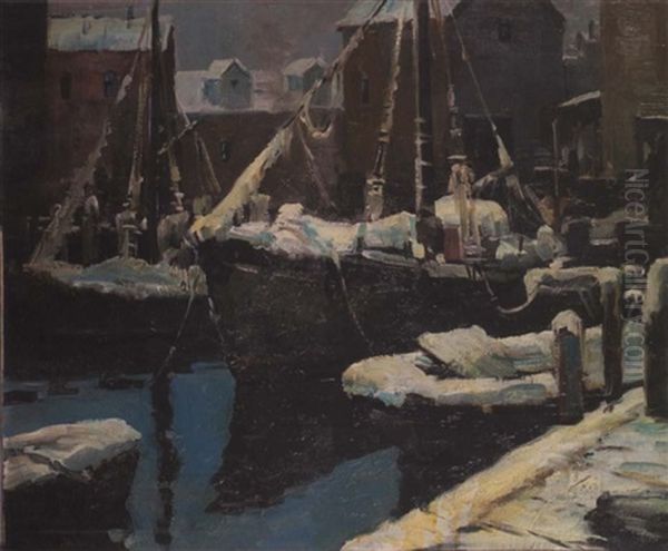 A Harbor In Winter Oil Painting by Vladimir Pavlosky