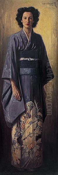 Portrait Der Frau Des Kunstlers Im Japanischen Kimono Oil Painting by Aleksandr Pavlovich