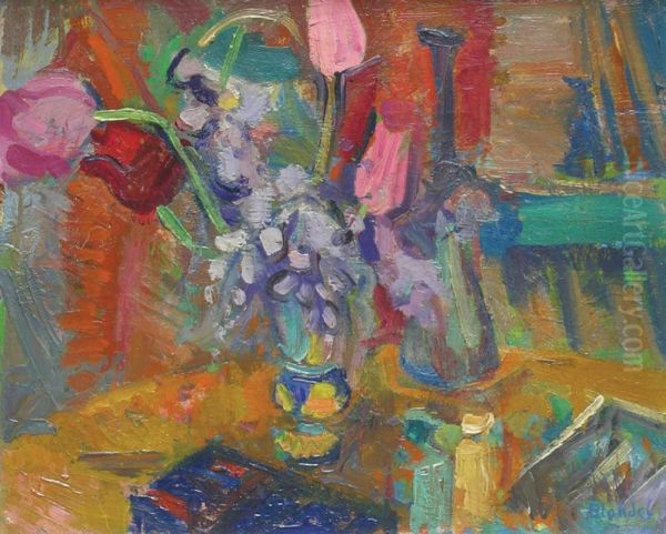 Nature Morte Aux Tulipes Oil Painting by Andre Blondel