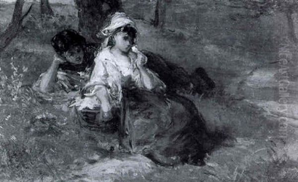 Rastende Madchen Auf Einer Waldwiese Oil Painting by Henry Albert Payne