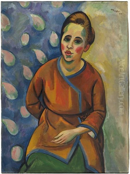 Vor Blauem Vorhang Oil Painting by Max Pechstein