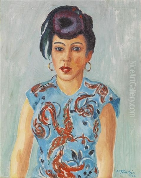 Bildnis Freda Wermel In Blauer Bluse Oil Painting by Max Pechstein